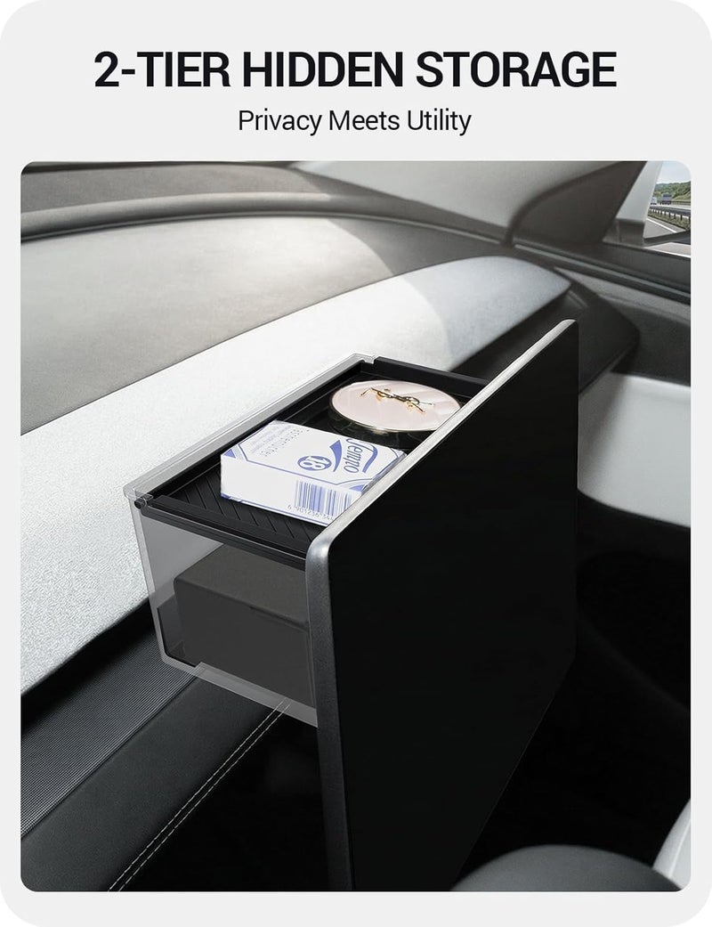 Basenor 2026 Tesla Model Y Center Console Behind Screen Storage, (Privacy Protection & Proprietary Design) Dashboard Hidden Organizer, Tissue Holder for 2025 2026 Model Y Juniper - Image 4